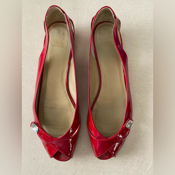 STUART WEITZMAN -Patent Cherry Red Peep Toe, Size 11 - Picture 1 of 3